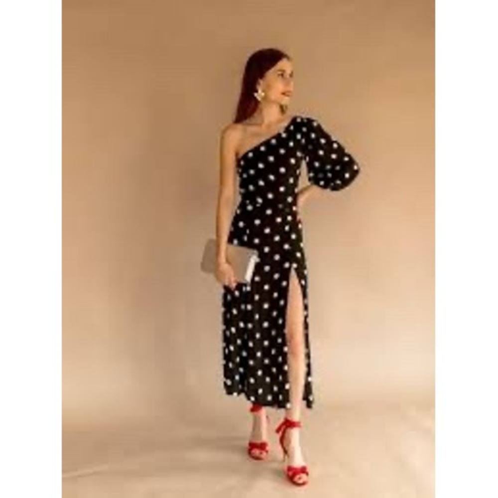 Reformation Lawrence Dress Polka Dot One Shoulder Midi M - Picture 5 of 10